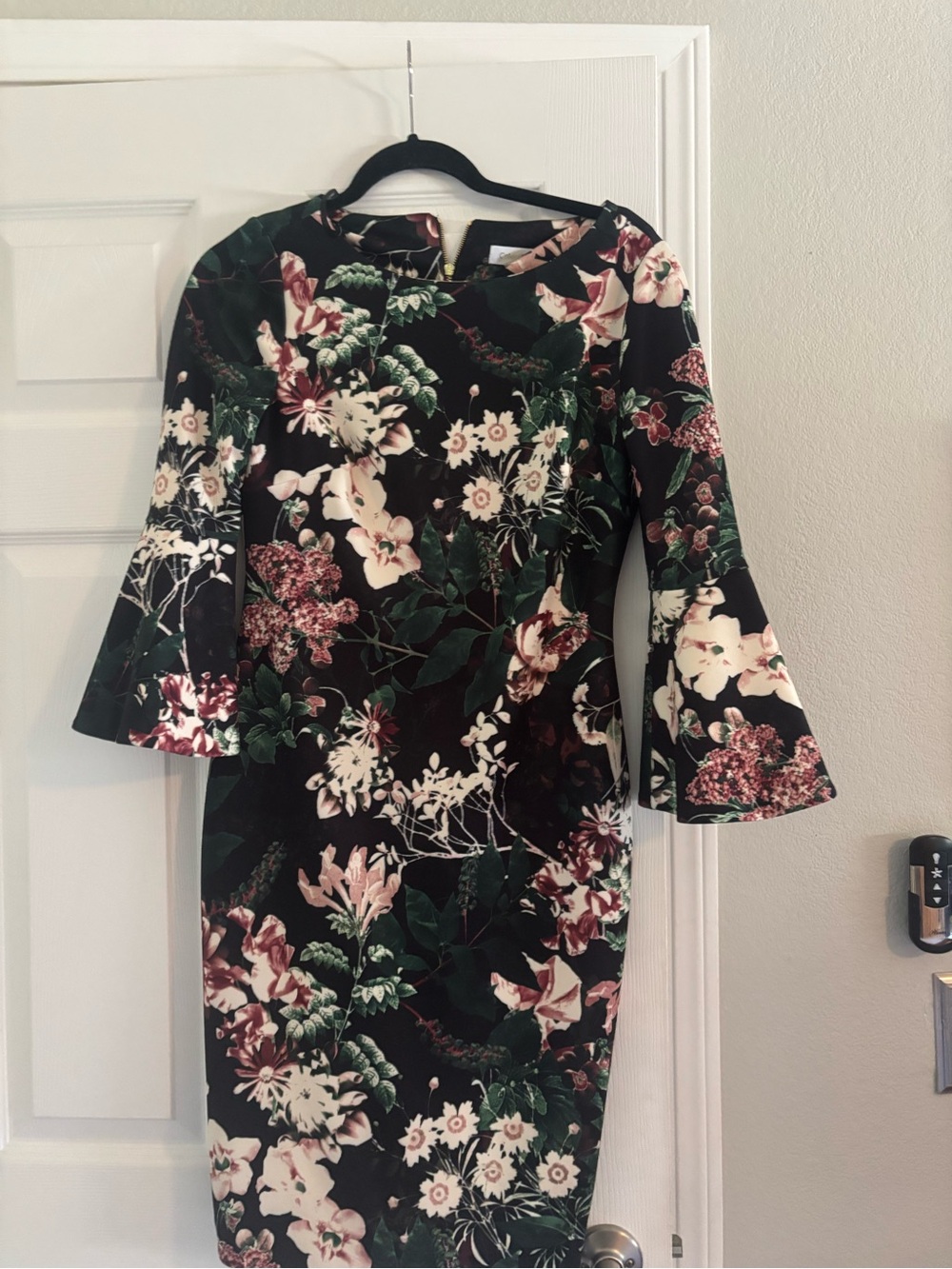 Calvin Klein Black Floral Bell-Sleeve Sheath Dress